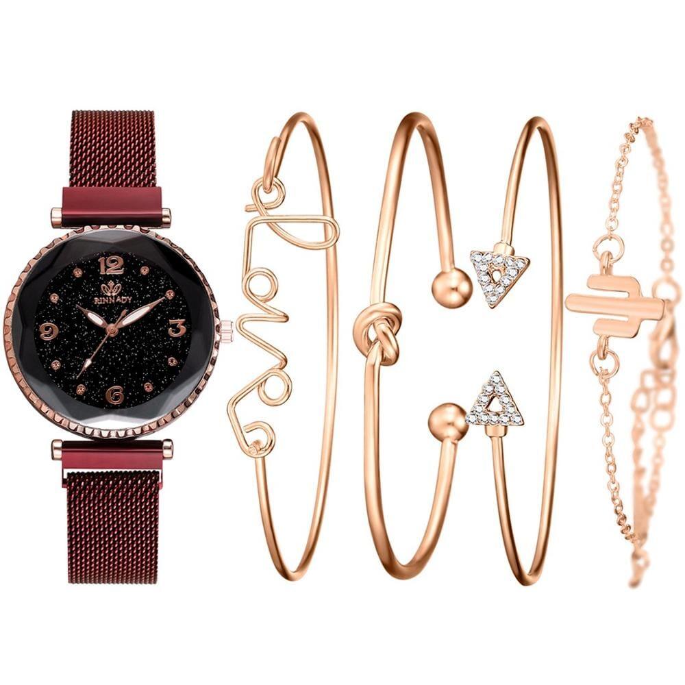 Conjunto de Relógio com Pulseiras | Glamour - conjunto-de-relogio-com-pulseiras-glamour-acessorios-femininos-techunt-vermelho-979910