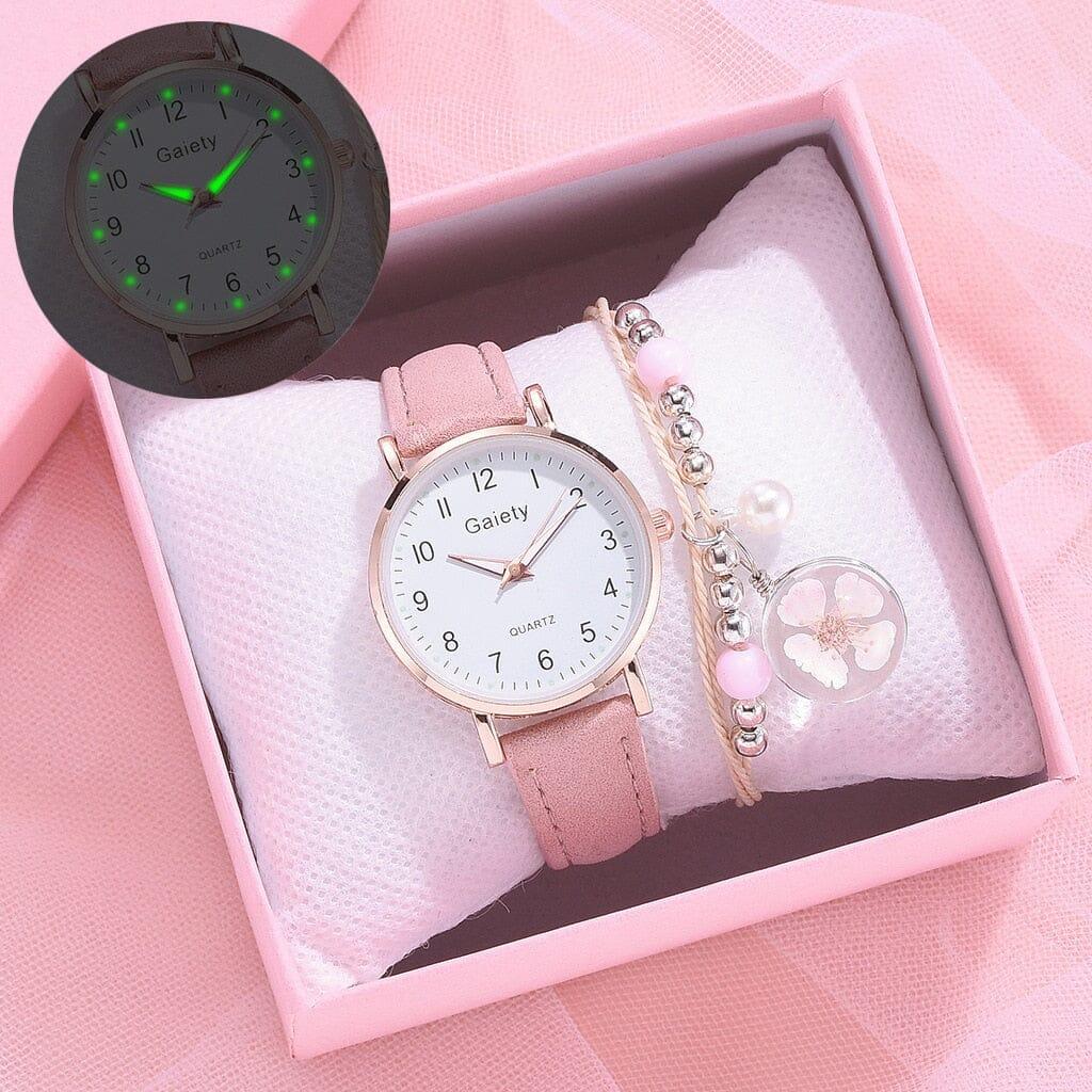 Conjunto de Relógio e Pulseira Feminina Pink - conjunto-de-relogio-e-pulseira-feminina-rosa-relogio-07-techunt-148169