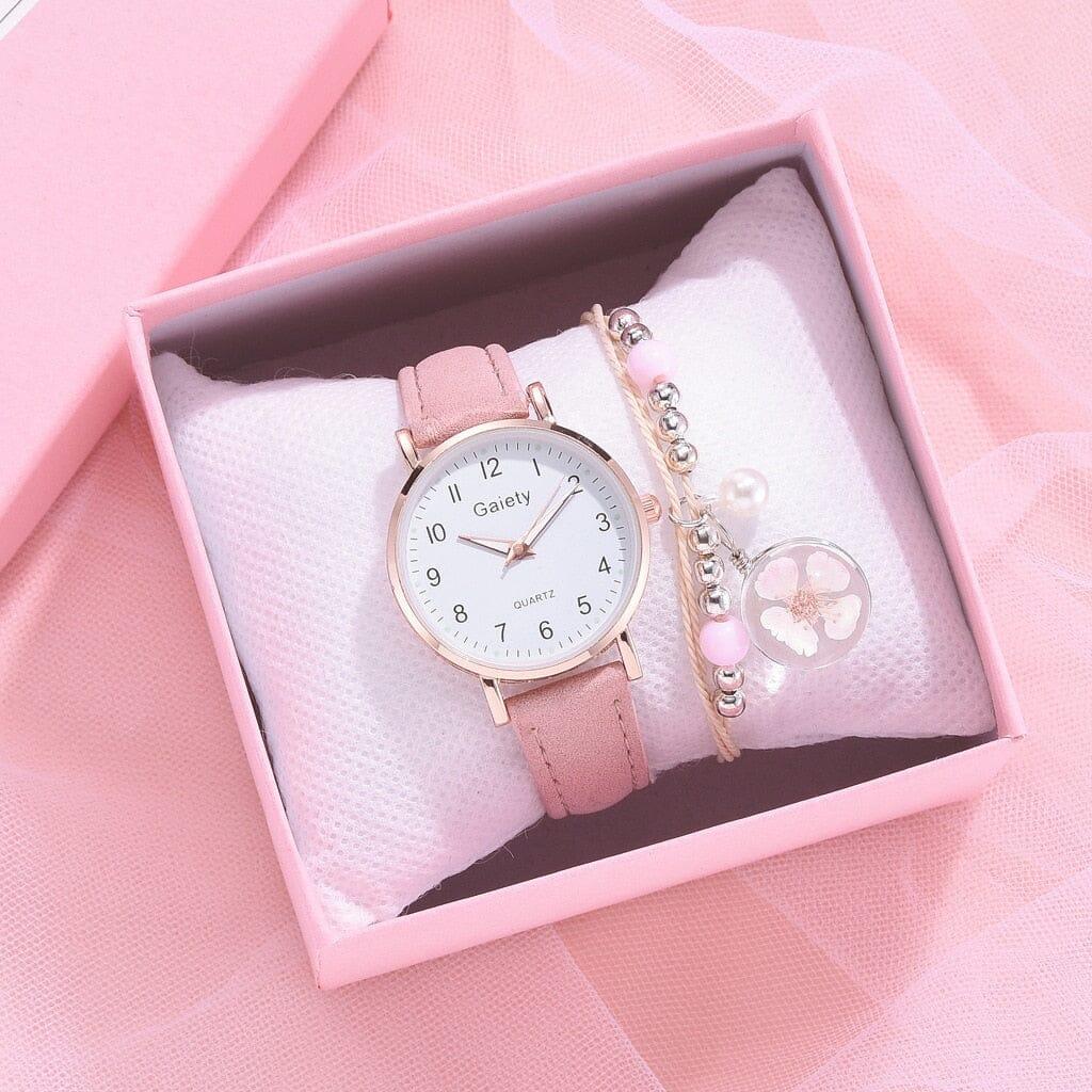 Conjunto de Relógio e Pulseira Feminina Pink - conjunto-de-relogio-e-pulseira-feminina-rosa-relogio-07-techunt-835454
