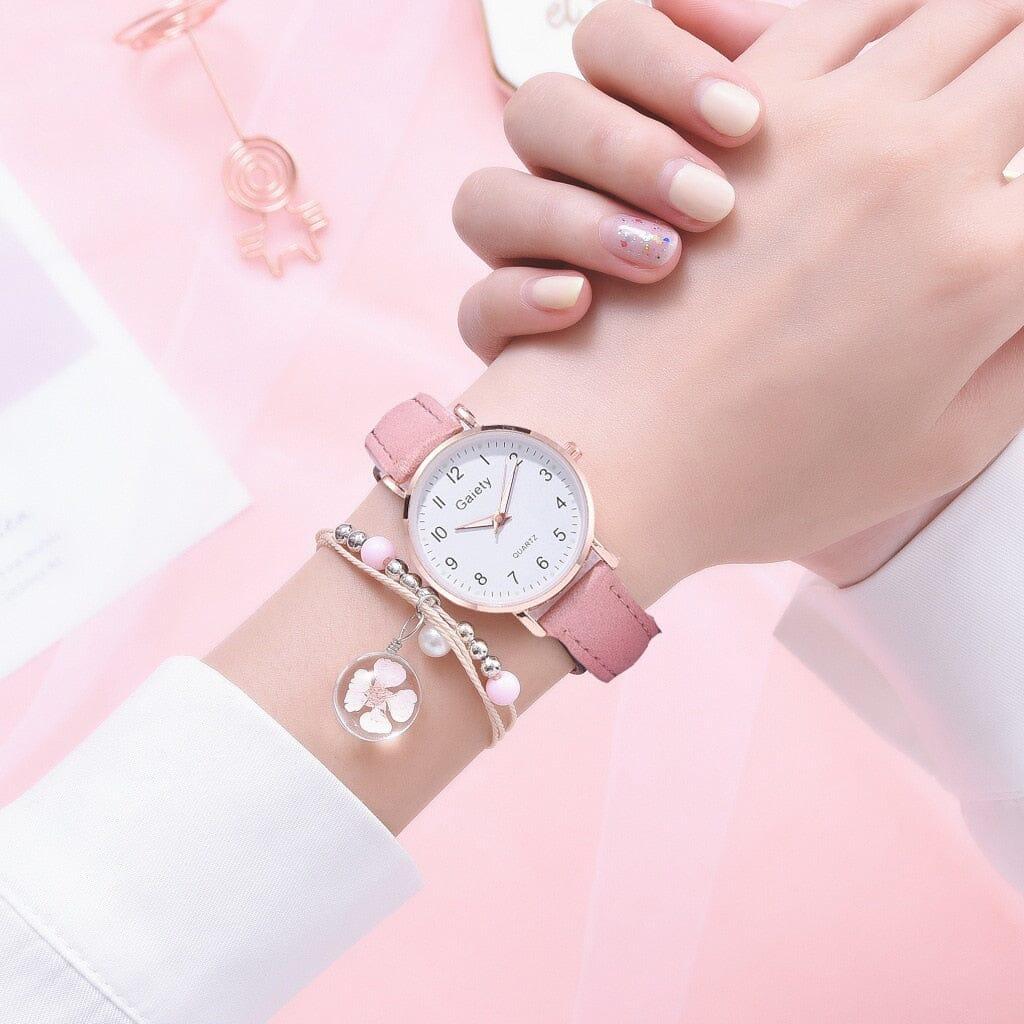 Conjunto de Relógio e Pulseira Feminina Pink - conjunto-de-relogio-e-pulseira-feminina-rosa-relogio-07-techunt-887721